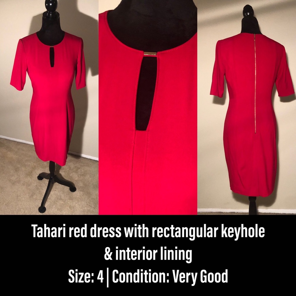 Tahari red keyhole dress
